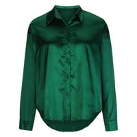 Ženska modna ovratnica na dugih rukava, puna boja, casual majica TEE TOPS vojska zelena XL