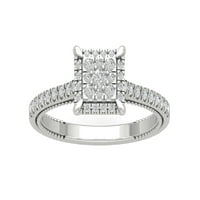 Araiya Sterling srebrni kvadratni oblik halo klasterski dijamantni prsten za žene, veličine 6.5