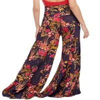 Blotona Boho Široke pantalone za noge za žene visoke struk cvjetne tiskane resete palazzo hlače labave hlače Hlače na plaži hlače