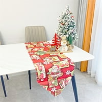 Kiskick Santa Claus Tree Bells Print Cvijet za božićni stol trkač - set, pravokutnik sezonski toplinski