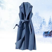 LisingTool zimski kaputi za žene ženske jesenje i zimskog prsluka vunene pune boje remenske ličnosti dugačke jakne od prsluka za žene plave boje