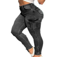 Ženski visoki struk mršave traperice Ležerne prilike raštrkane traper hlače Slim Fit Stretchy pantalone