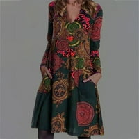 Inkach modne žene ljetne vintage retro casual dugih rukava s dugim rukavima V-izrez cvjetna haljina