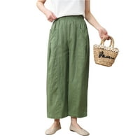 Lentta ženske casual obrežene pamučne pantalone Vintage džepove Čvrste posteljine pantalone