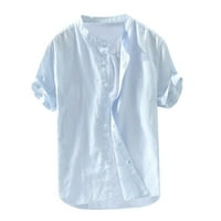 Košulje za muškarce Retro vrećaste kratke T Lanene majice Bluza Dugme Dugme Muški rukav Pamuk Muške bluze Muškarci Svečane majice Light Blue + XL
