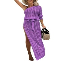 Sanviglor Women Maxi haljine od pune boje duge haljine jedno rame Summer Beach sandress boemijski praznični