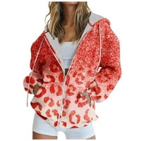Ženske zip up hoodie jakne Trendi Leopard Print kaput dugih rukava vrhovi duksevi džepovi Duksevi Clear