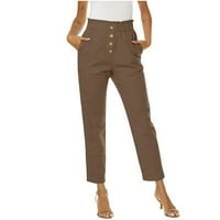 Pantalone za žensku ljetne hlače pamučne posteljine visokog struka pantalone labave s džepnim hlačama