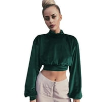 Kali_store majice s dugim rukavima za žene Ženske vrhove kvadratnih vrata dugih rukava majica dolje bluze chiffon Business casual wasefits labav tunik zelena, m