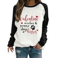 Dahyich Valentines Dnevne košulje Žene Plaid Love Heart Valentines Dnevni duksevi Raglan vrhovi crne