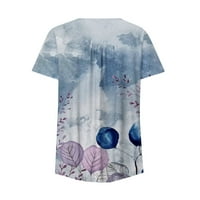 CETHRIO majice za žene - modni tiskani povremeni kratki rukav s kratkim rukavima V-izrez, plava