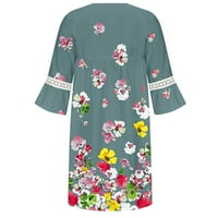 Ženske ljetne haljine haljina etničke stila čipka V-izrez haljina s tri četvrtine rukava s ljuljačkama boemska mini haljina