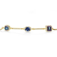 Gem Stone King 1. CT Purplish Stvorio Aleksandrit Blue Created Sapphire 18K žuta pozlaćena srebrna narukvica za žene