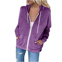 Ženske zip up hoodie jakne Solid dukseri Termalne dukseve Slim patentni patentni ručki džemper za kaput purple 2xl