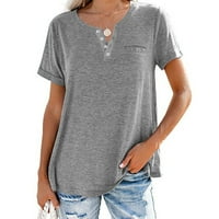 Ženska ljetna čvrsta boja V-izrez džep prozračna udobna majica vrh