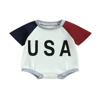 AllShope beba 4. jula Ramper, pismo kratkog rukava Ispis kontrastne boje Boja od novorođene odjeće za 0 mjeseci