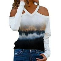 Košulje za žene Grafičke majice rame za žene 3D digitalni tisak majica s dugim rukavima Spring tanki V izrez Tunike White S