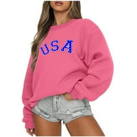 ŽENSI USA Pismo Ispis Neovisnosni dan za neovisnost za žene Ležerne duge pulover Y2K dugih rukava Teen