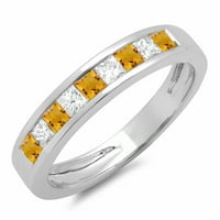 DazzlingRock kolekcija 10k Princess Citrine i bijeli dijamantski ženski vjenčani prsten za slaganje, bijelo zlato, veličina 5.5
