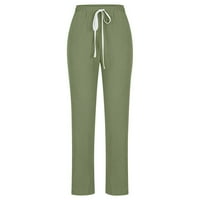 Duks za žene labave fit casual nacrtački elastični struk čvrste boje široke noge duge hlače trendi udobne vrećaste pantalone sa džepovima zeleni XL