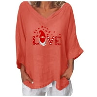 Štednja za žene za žene za žene V-izrez Pulover Žene udobne labave bluze Slatka valentinska grafička