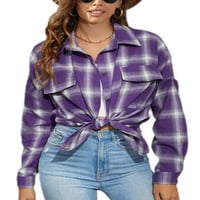 Kapreze rever na vrhu vrata sa džepovima Bluza Žene Jedinstvene košuljene jakne kancelarijske majice Purple L