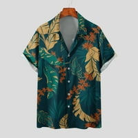 FPQTRO TIME I TRU WOOMENS PLUS Veličina ispod muškaraca Ležerne tipke Color Block Hawaii Print sa džepnim poklopcem Shortdown Majica majica
