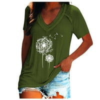 Otvorska ženska majica kratki rukav V izrez za maslačak Print Summer Ležerne prilike Ljetne žene Flowy