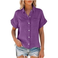 Patlollav Womens Plus Veličina za čišćenje Žene vrhovi modne majice gumbe Žene V-izrez labava majica