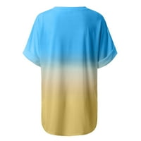 Pntutb Ženska majica za čišćenje, ženska modna gradijentska bluza za bluzu s kratkim rukavima s kratkim