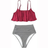 Ženski bikini set kupaći kostim visokog struka baka za kupanje ruffle špagete kupaći kostimi crveni m