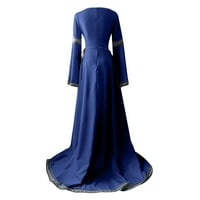 Ženske oblače čvrste srednje dužine A-line dugih rukava modni okrugli izrez ljetna haljina plava l