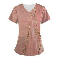 Ženski bluze V-izrez otisnuta povremene ženske kratkih rukava, ljetna bluza kratkih rukava ružičasta L