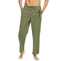 Muški casual posteljine hlače labave lagane vučne vode ljetna plaža joga hlače duge pantalone zelene