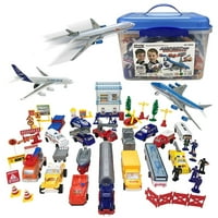 Airport PlaySet Kids Playset sa igračkim avionima, vozilima, policijskim podacima, radnicima, dodacima, romanom dječje igračke poklone sa kutijom za odlaganje
