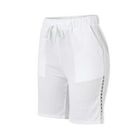 NSENDM široke nožne pantalone, ženske ljetne casual posteljine hlače elastični struk opuštene fit ravno noge hlače na plaži pantalone s džepovima, bijeli, s