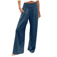 Posteljine hlače Žene Ljeto Ženski ljetni struk široka noga labavo pamučne patlanske pantalone Ekousn