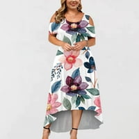 Proljetne haljine za žene Moda Žene Velike veličine Ljeto okruglo vrata Print Put na ramenu s kratkim rukavima ružičasta