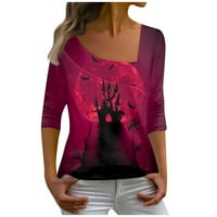 Dukseri za žene Ženska Ležerna moda Hallo-Ween Print s dugim rukavima Skew ovratnik pulover Top bluza Pink 3xl