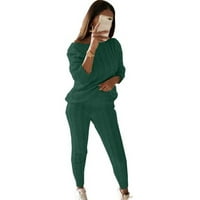 Kompleti vježbanja za žene dugih rukava Žene pune boje od ramena kabela s dugim rukavima pletene tople dvije duge pantalone džemper set zeleni xxxxl