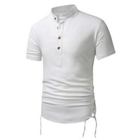Muška modna bluza Top majica muški proljetni kratki rukav džep za odjeću od pune boje pamučna posteljina tassel top