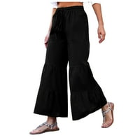 Žene pune dužine hlače čišćenje Čvrsto široke pantalone za noge casual slobodno vrijeme visoke struk bib pantalone coverove pamučne posteljine žene hlače, crna, s
