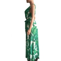 Ljetne haljine za žene Maxi rukava bez rukava A-line cvjetni V-izrez Haljina zelena s