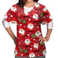 Ženska božićna majica Božićno drvce Pulover snježne bluze plus veličina vrhova kratkih rukava V-izrez Božićni kombinezoni sa džepom vrhovima crvene m