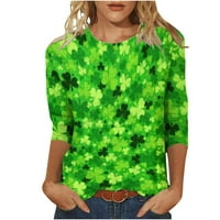 Dnevna majica St Patricks, košulje za posade za žene rukav seksi vrhovi Shamrock ispis bluza zelena