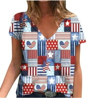 PBNBP 4. srpnja Košulje za žene Ljeto SAD zastave V izrez kratkih rukava majice Ljetna ušteda