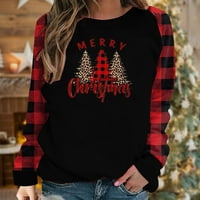 TKLPEHG božićne majice za žene Fals Modni CrewNeck Raglan dugih rukava pulover duksera Buffalo PLAID XMAS TOP TOP PUTOVI # A-crveni s