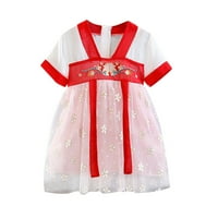 Dječja dječja dječja djevojka haljina hanfu cvijet s kratkim rukavima tisak Tulle princeza haljina tanga odijela