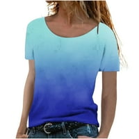 Yyeselk bluze za žene srušene casual okruglim kratkim rukavima labave majice Komforne gradijentne boje dame Ljeto Izlazeći na vrhu plave m