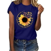 Majice za žene modni sažeti suncokret cvjetni print okrugli vrat kratki rukav na vrhu majica TOP bluza